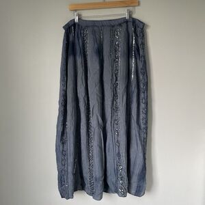 Chico's Beaded Maxi Skirt Bohemian Blue Printed Sparkly Women's Size Large